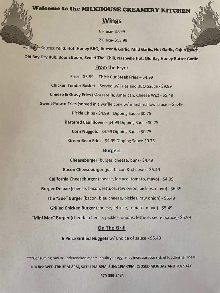 Milkhouse Creamery - Drums, PA menu_pic