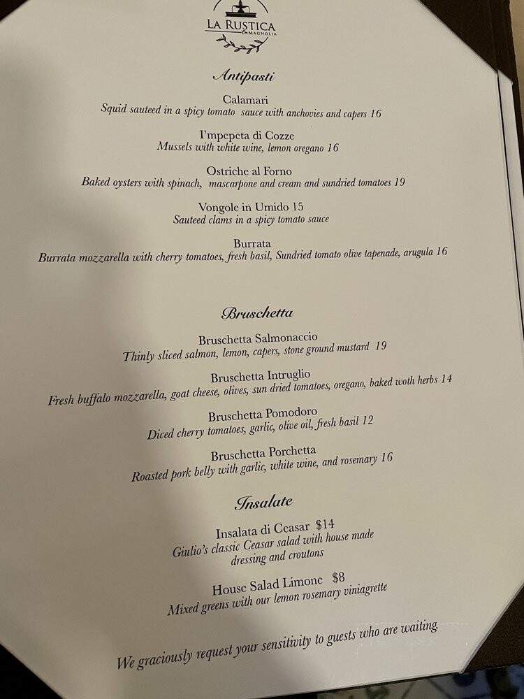 La Rustica - Summerville, SC menu_pic