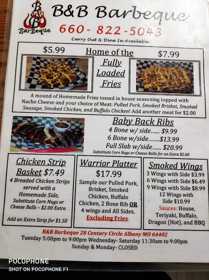 B&B BBQ - Albany, MO menu_pic