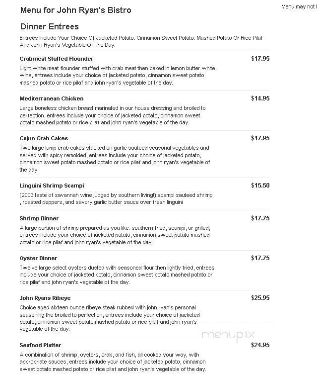 John Ryan's Bistro at the Doubletree Hotel - Savannah, GA menu_pic