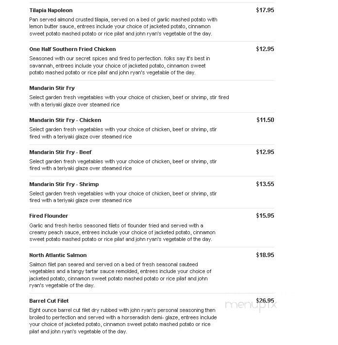 John Ryan's Bistro at the Doubletree Hotel - Savannah, GA menu_pic