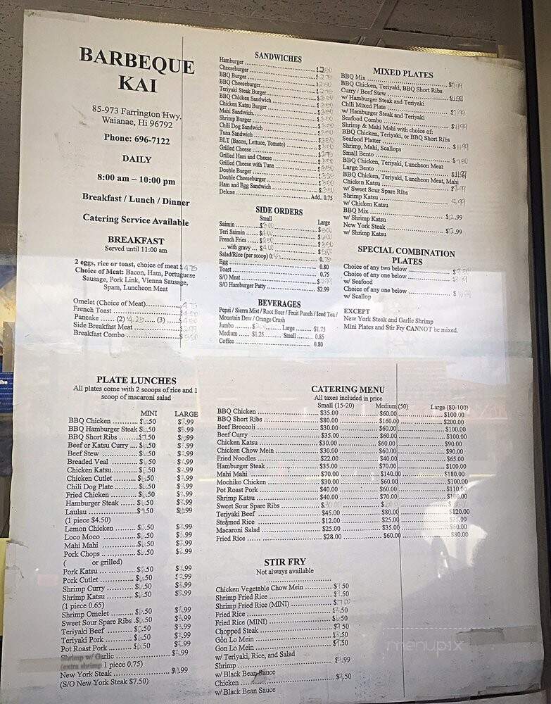 Barbecue Kai Inc - Waianae, HI menu_pic