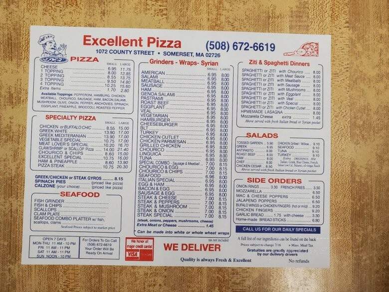 Excellent Pizza - Somerset, MA menu_pic