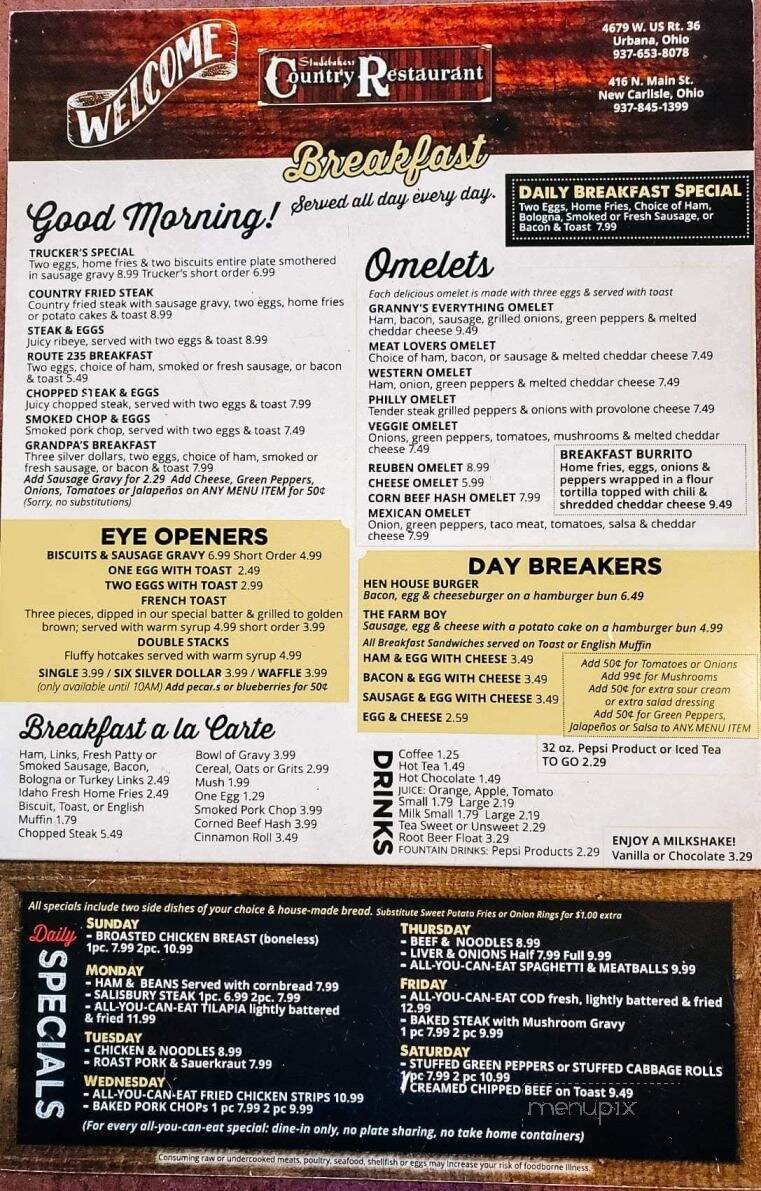 Studebaker's Country Restaurant - Springfield, OH menu_pic