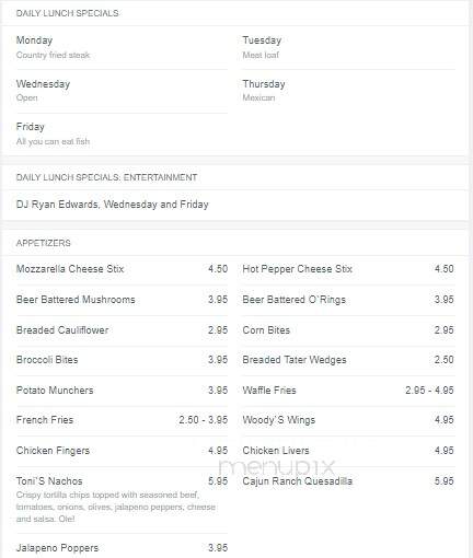 Woody's - Lapel, IN menu_pic