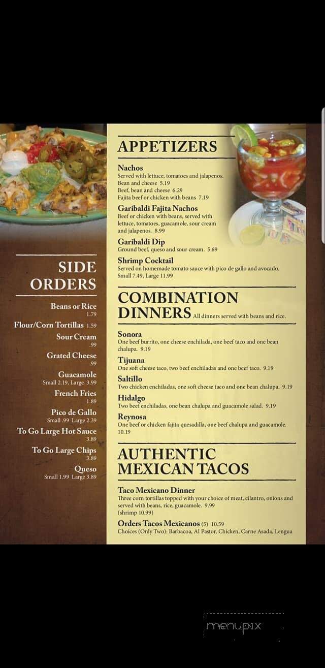 Garibaldi Mexican Restaurant - Paris, TX menu_pic