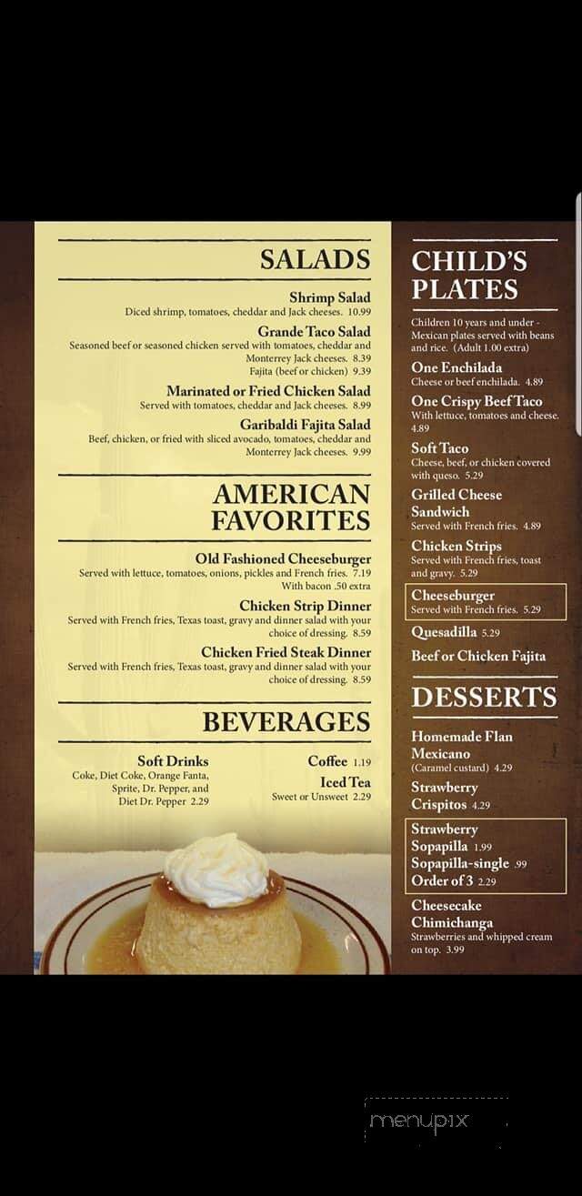 Garibaldi Mexican Restaurant - Paris, TX menu_pic