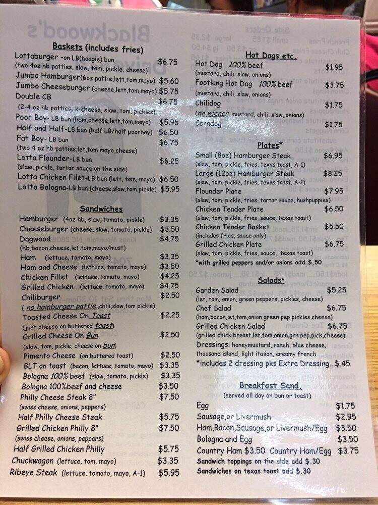 Blackwood's Drive-In - Kings Mountain, NC menu_pic
