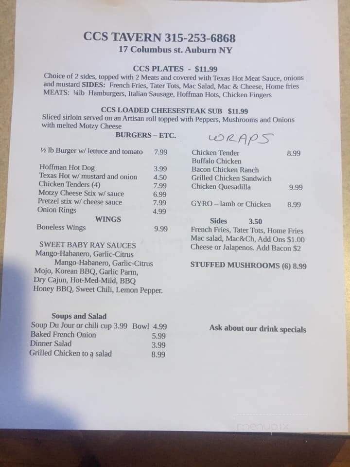 CC's Tavern - Auburn, NY menu_pic