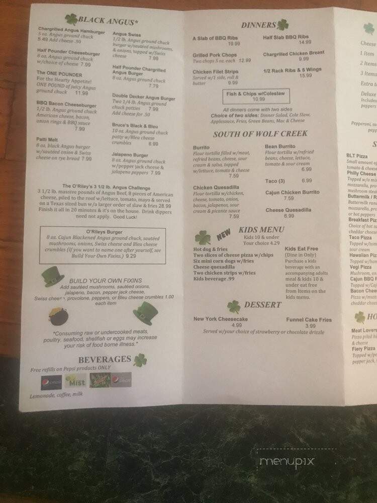 O'riley's Tavern - Brookville, OH menu_pic