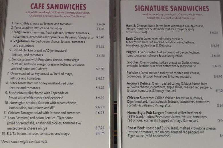 Aroma Cafe - Washington, DC menu_pic