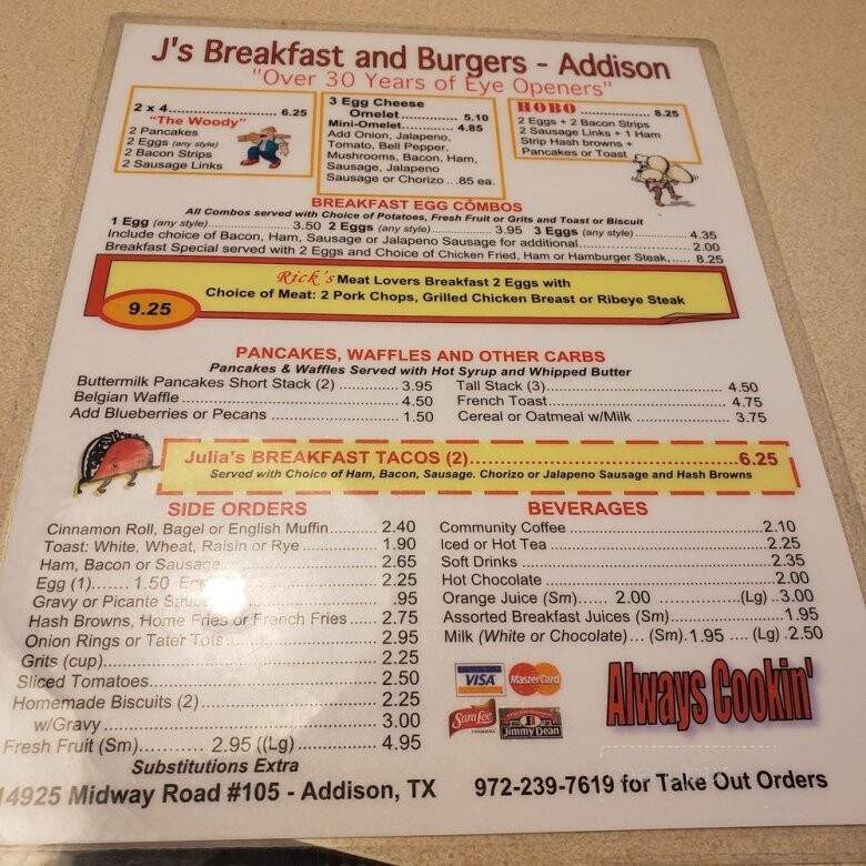 J's Breakfast & Burgers - Addison, TX menu_pic