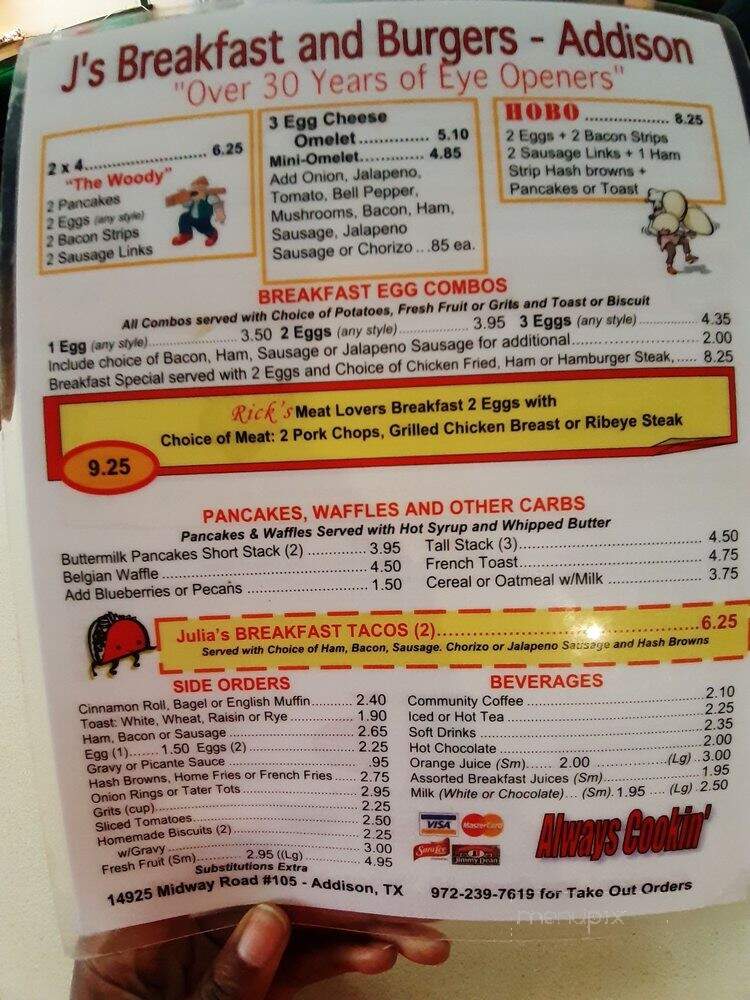 J's Breakfast & Burgers - Addison, TX menu_pic