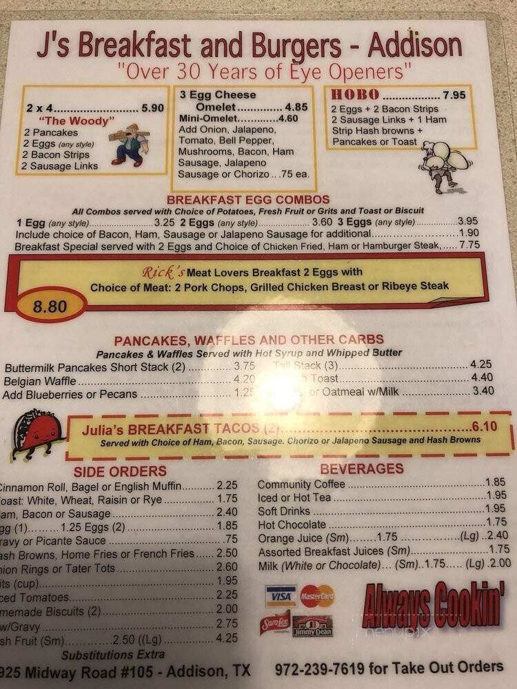 J's Breakfast & Burgers - Addison, TX menu_pic