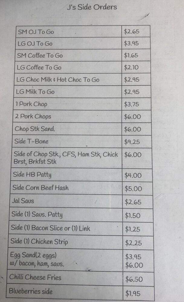 J's Breakfast & Burgers - Addison, TX menu_pic