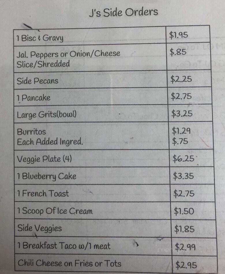 J's Breakfast & Burgers - Addison, TX menu_pic