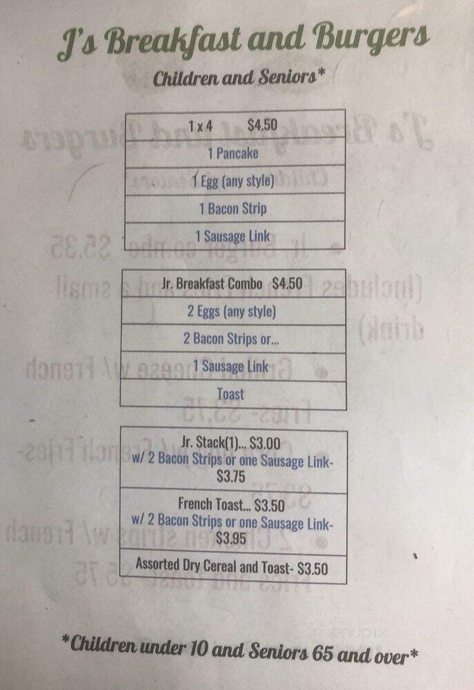 J's Breakfast & Burgers - Addison, TX menu_pic