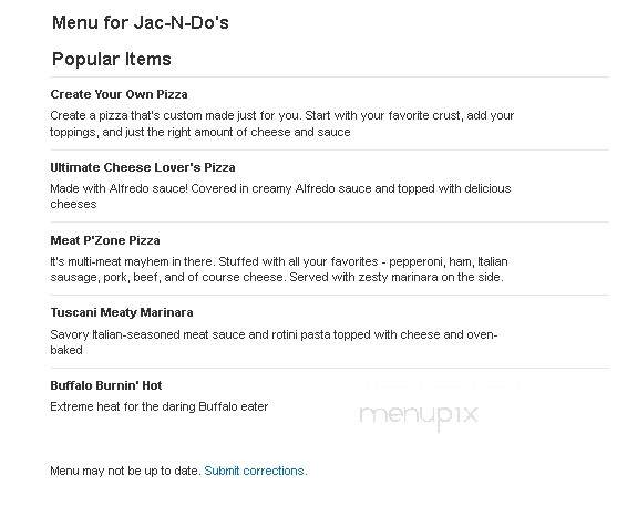 Jac N Do's - Urbana, OH menu_pic