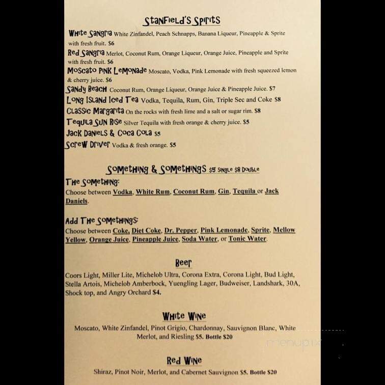 Stanfield's - Sheffield, AL menu_pic