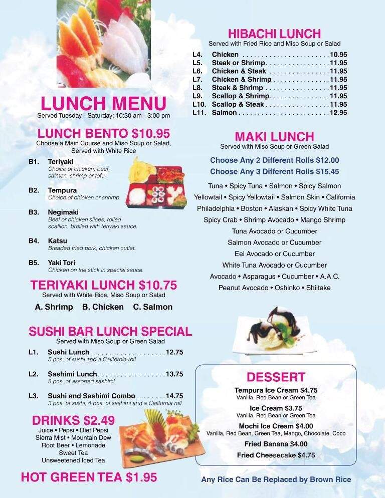 Tokyo Japanese Restaurant - Burnham, PA menu_pic