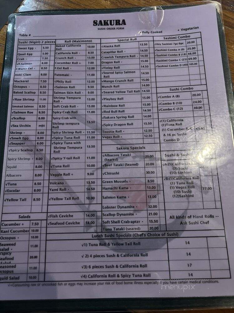 Sakura Teppan Steak & Sushi - Tucson, AZ menu_pic