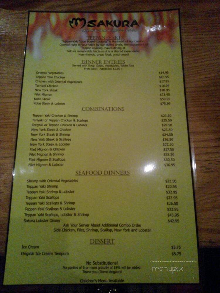 Sakura Teppan Steak & Sushi - Tucson, AZ menu_pic