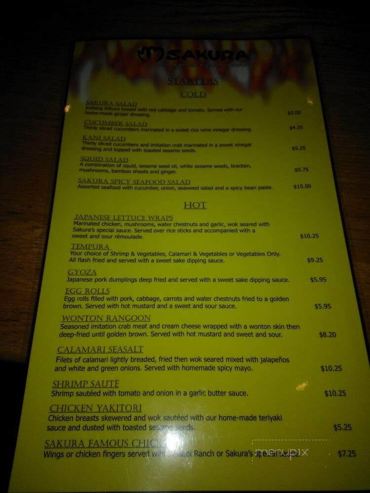 Sakura Teppan Steak & Sushi - Tucson, AZ menu_pic