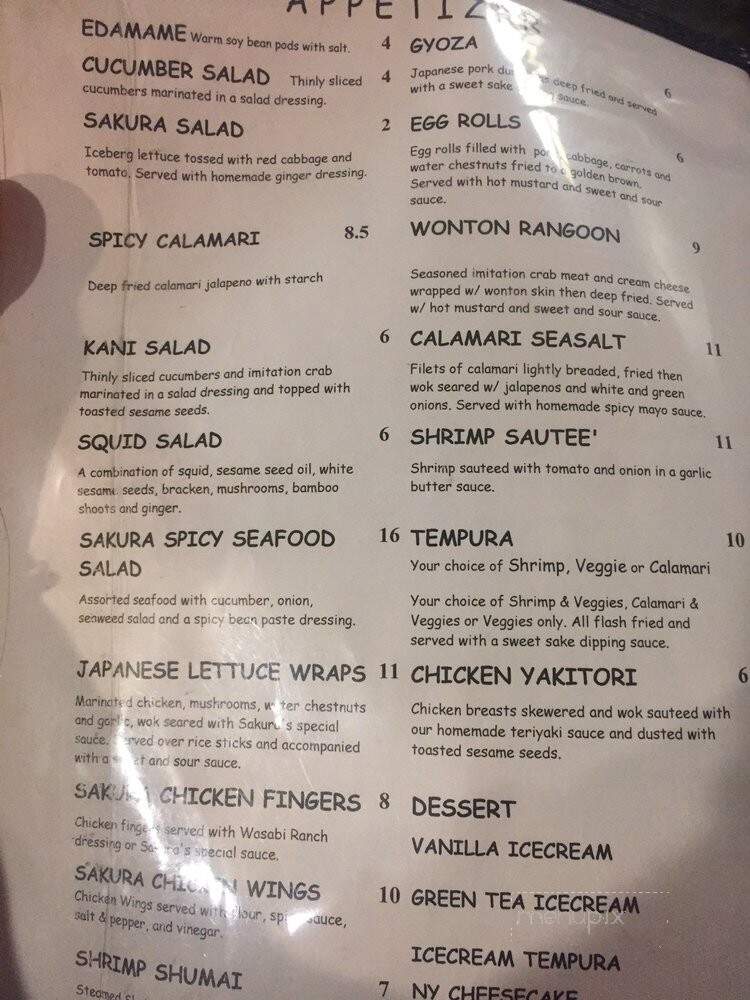 Sakura Teppan Steak & Sushi - Tucson, AZ menu_pic