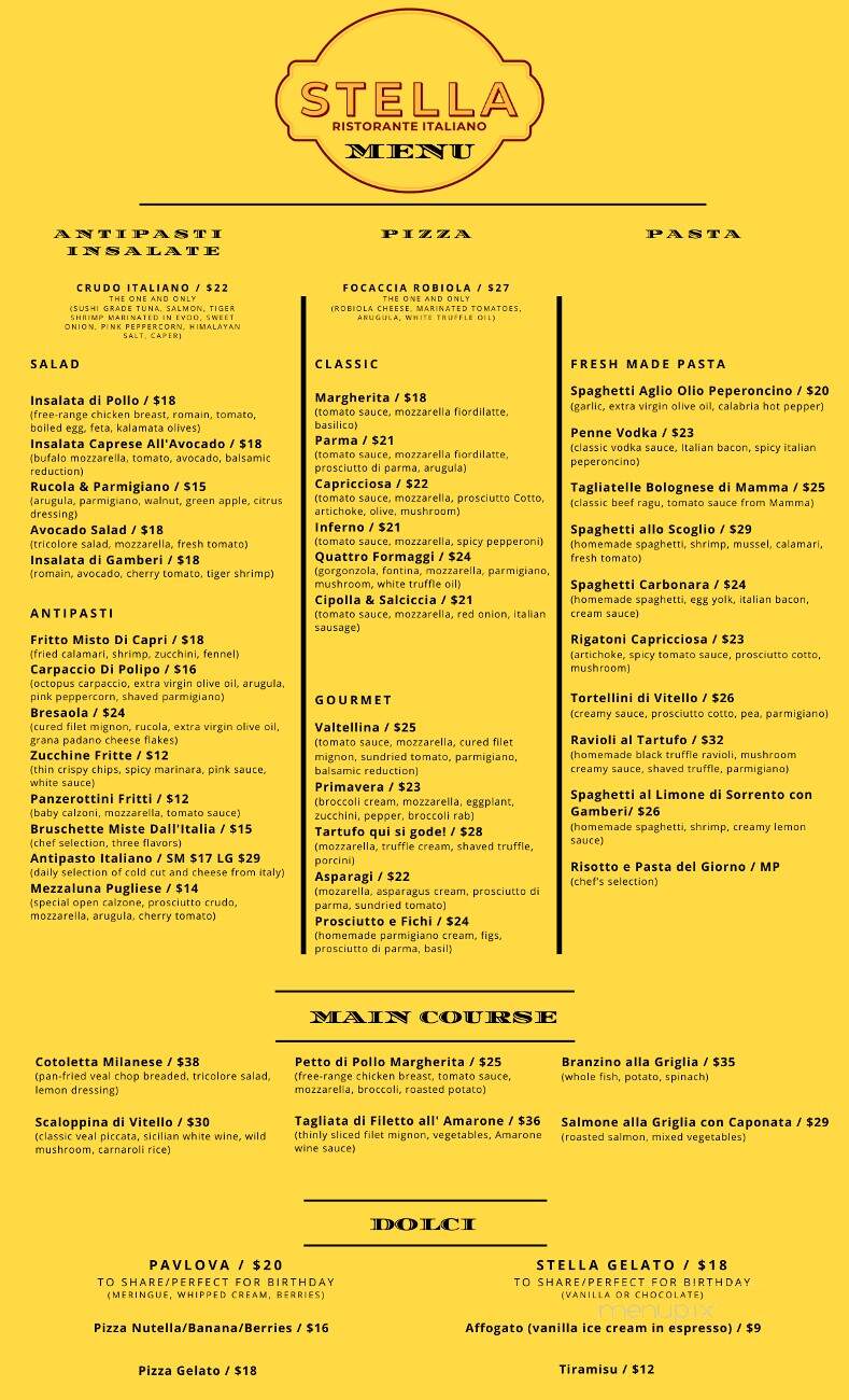 Stella Ristorante - Southlake, TX menu_pic