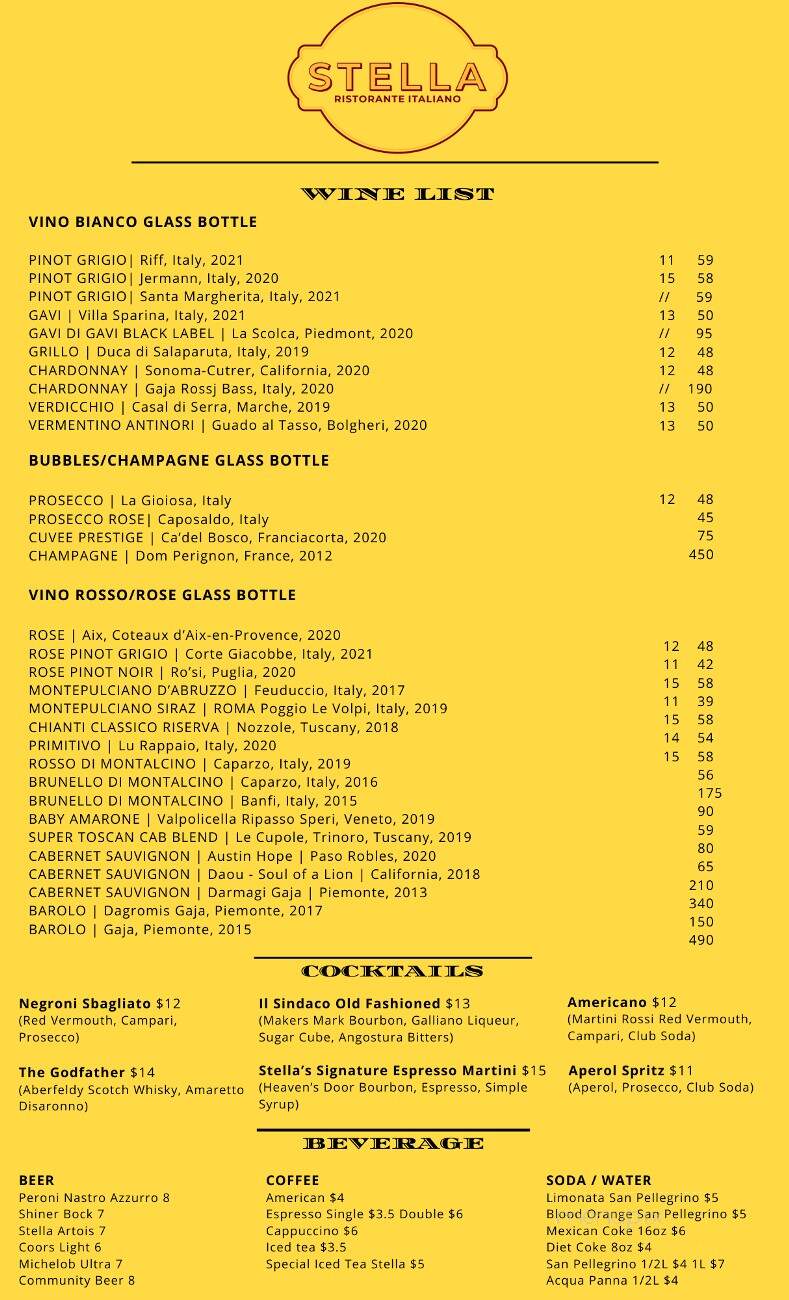 Stella Ristorante - Southlake, TX menu_pic