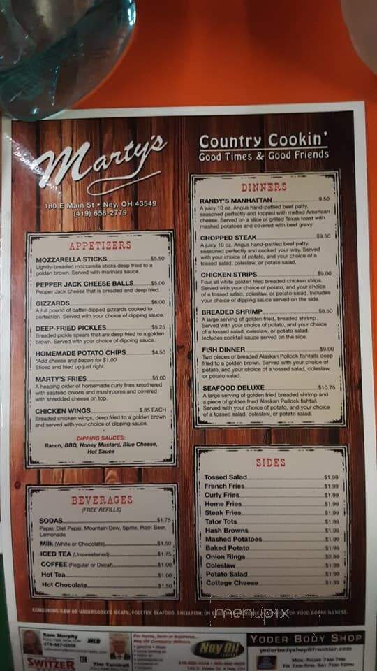 Marty's - Ney, OH menu_pic
