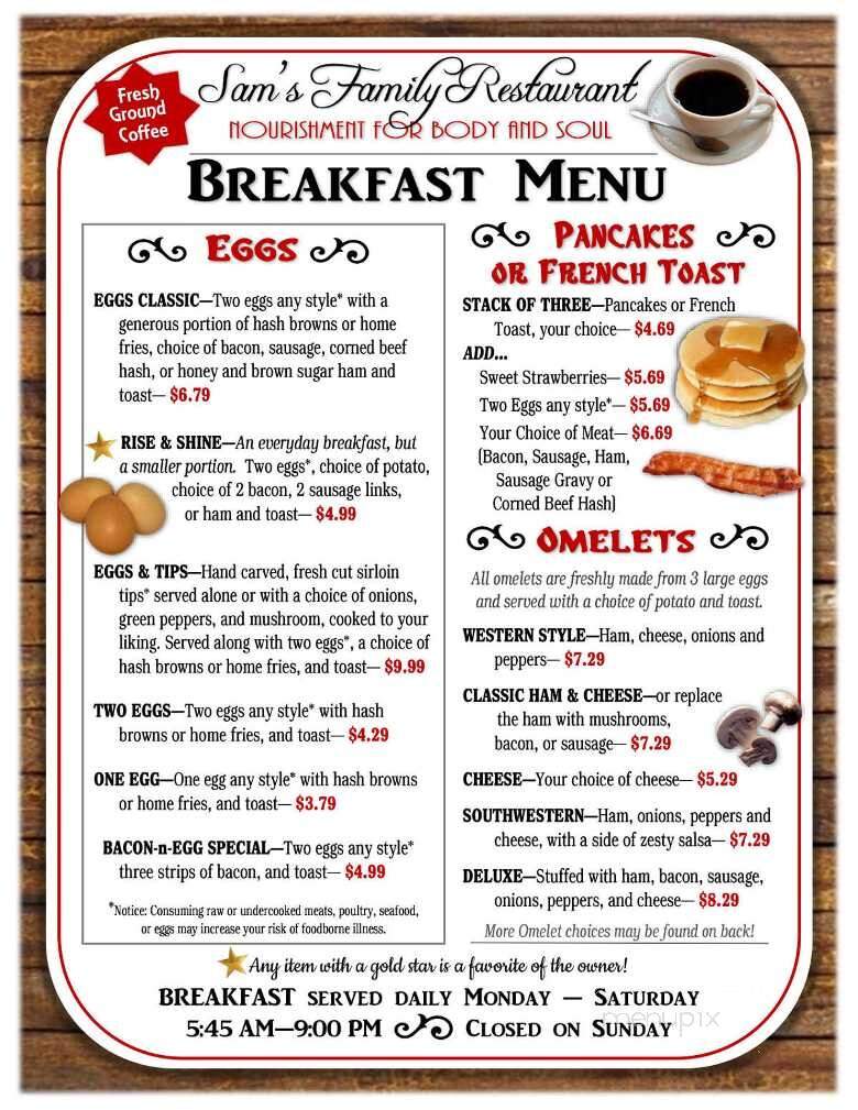 Sam's Restaurant - Titusville, PA menu_pic