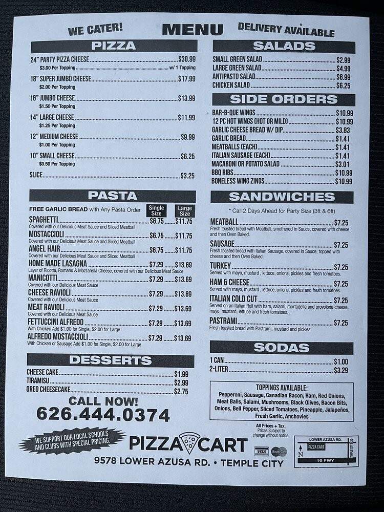 Pizza Cart - Temple City, CA menu_pic