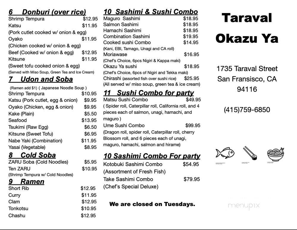 Taraval Okazu Ya - San Francisco, CA menu_pic