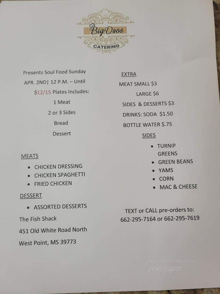 The Fish Shack Reataurant - West Point, MS menu_pic
