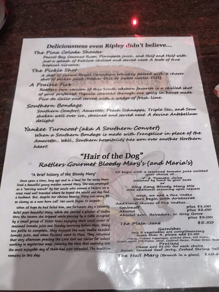 Rattlers Old West Salloon - Arcadia, FL menu_pic