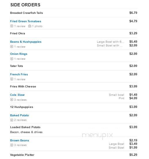 Fred's Fish House - Batesville, AR menu_pic