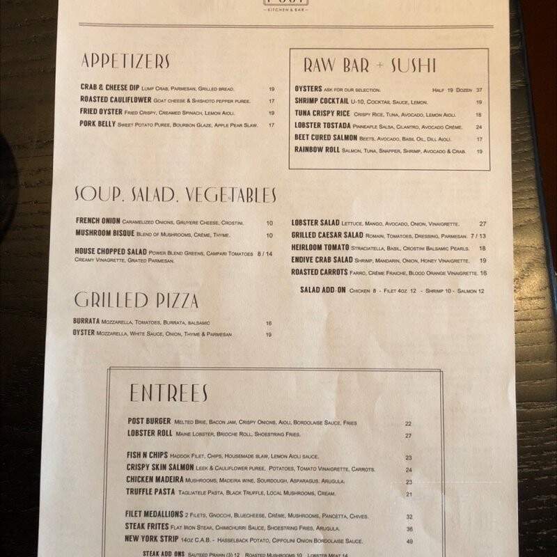 Post Kitchen and Bar - Bradenton, FL menu_pic