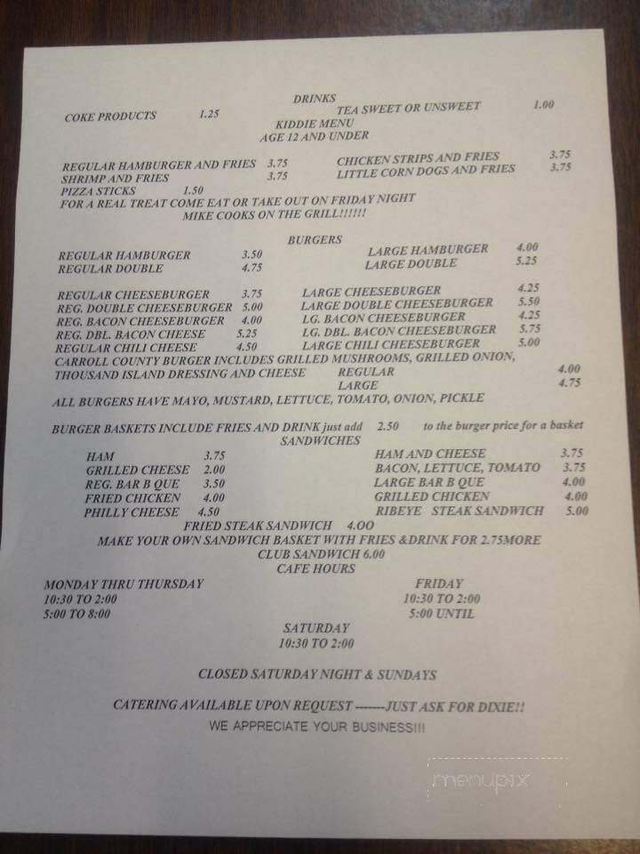 Kozy Kitchen - Carrollton, MS menu_pic