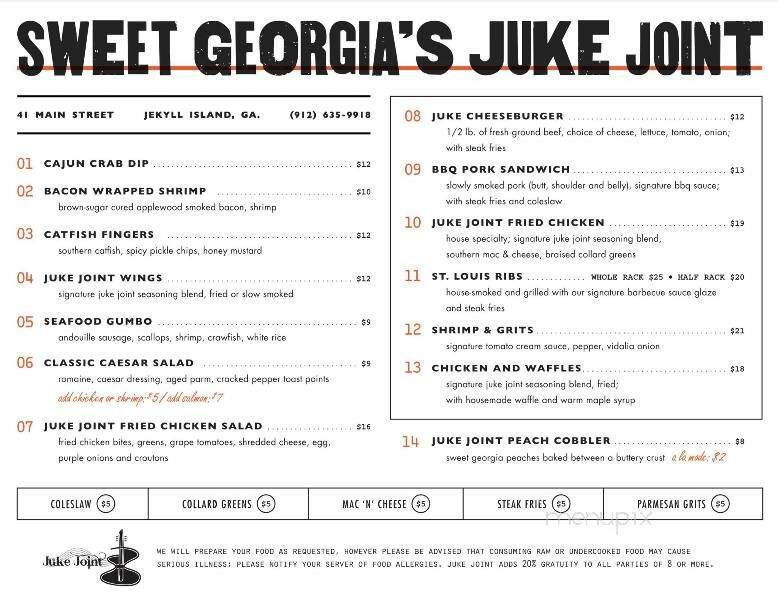 Sweet Georgia's Juke Joint - Jekyll Island, GA menu_pic