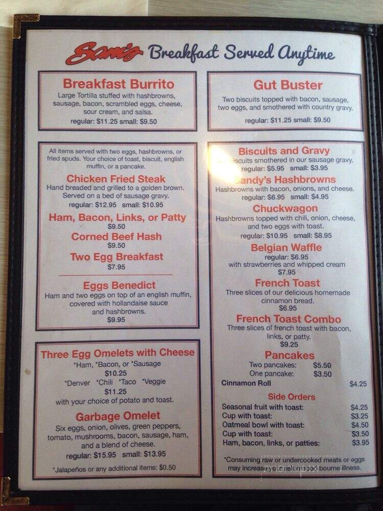 Sam's Restaurant - Kellogg, ID menu_pic