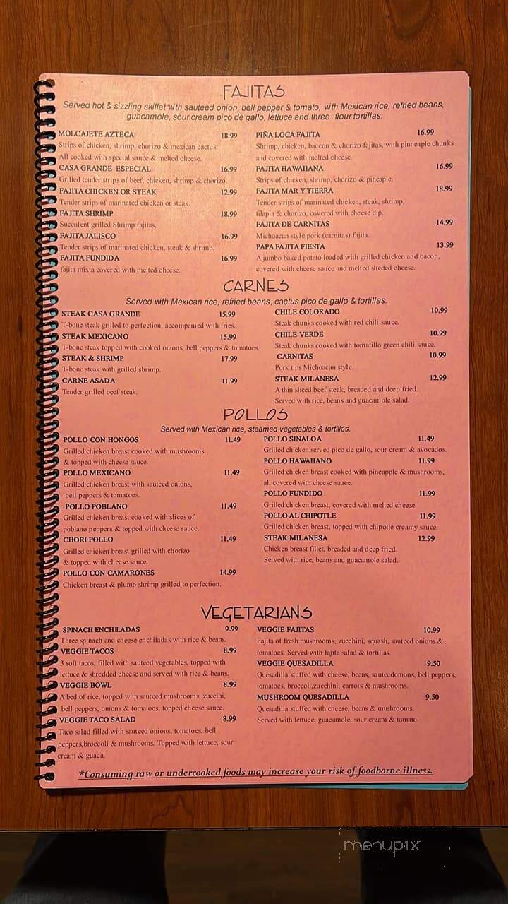 Casa Grande - Gainesboro, TN menu_pic