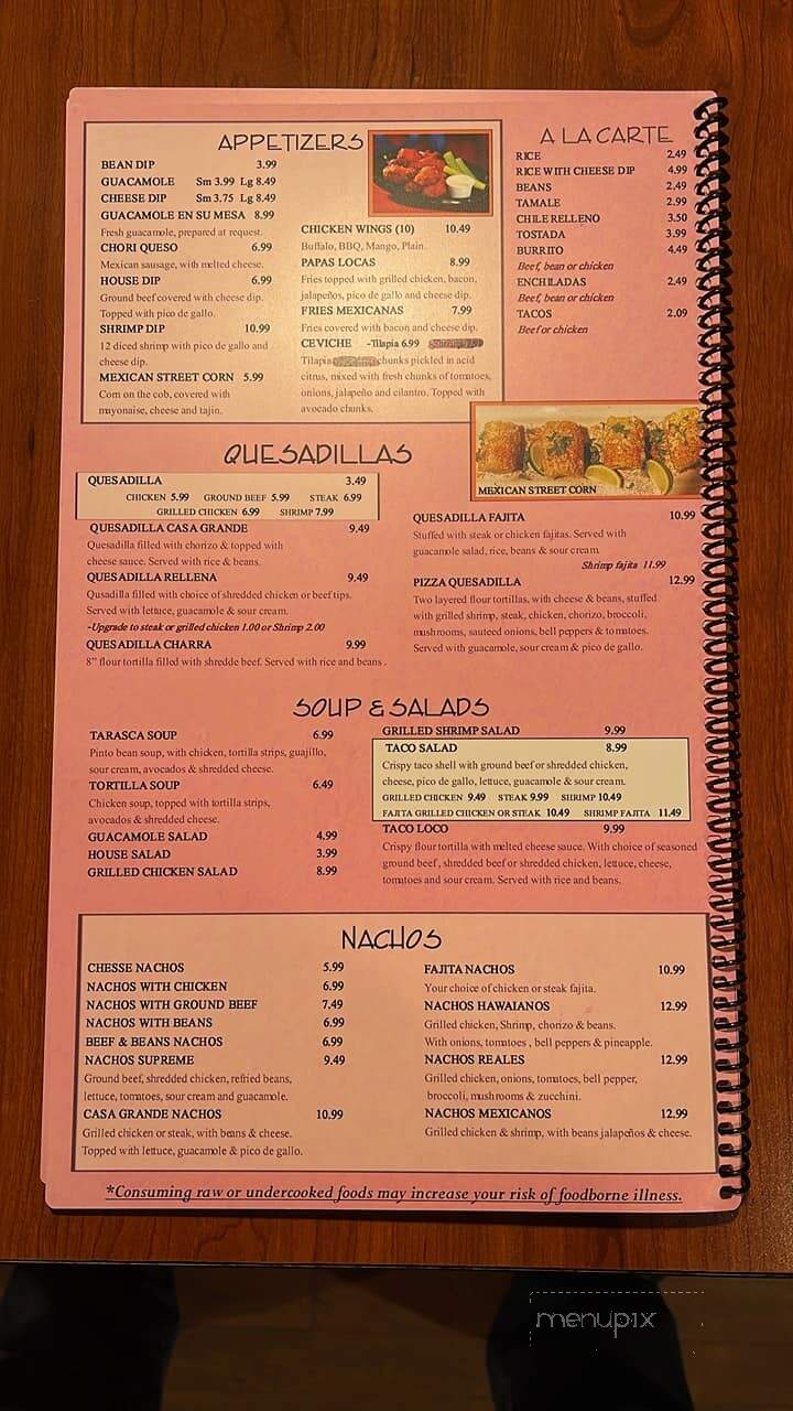 Casa Grande - Gainesboro, TN menu_pic