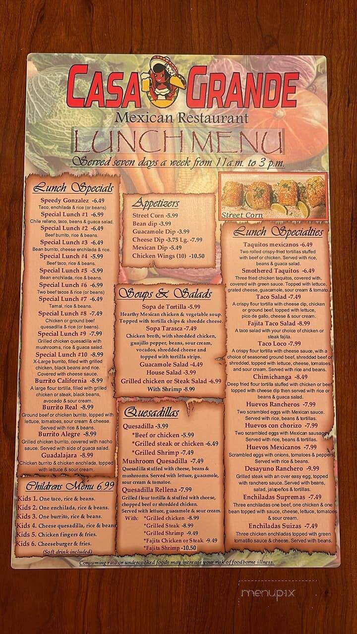 Casa Grande - Gainesboro, TN menu_pic