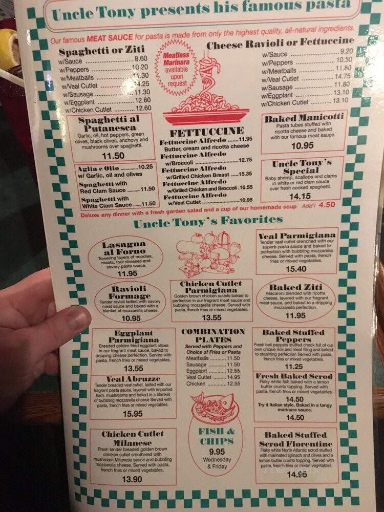 Uncle Tony's Pizza and Pasta - Johnston, RI menu_pic