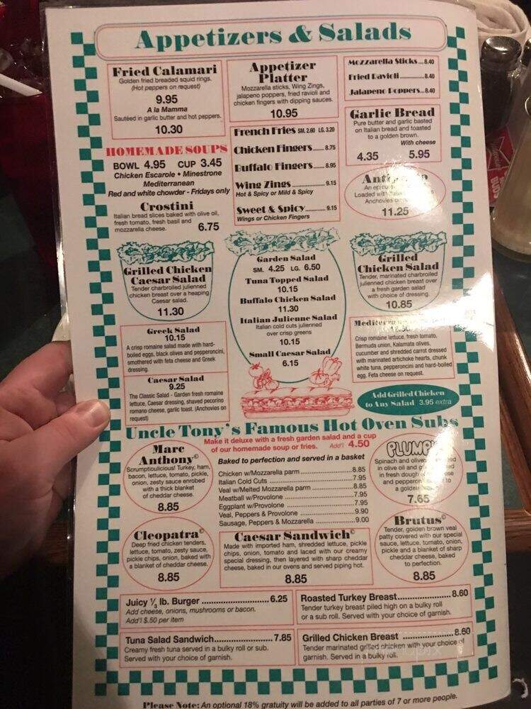 Uncle Tony's Pizza and Pasta - Johnston, RI menu_pic