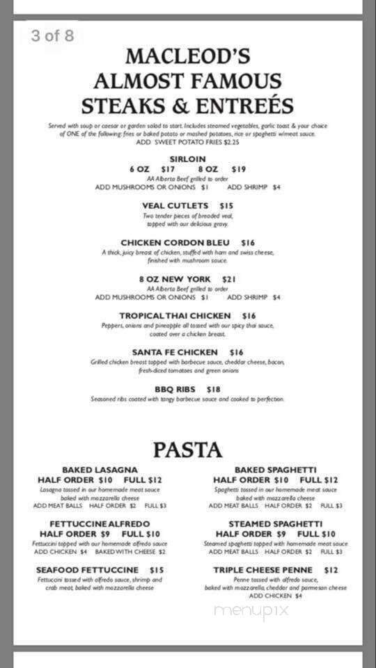 Macleod's Restaurant & Lounge - Fort Macleod, AB menu_pic