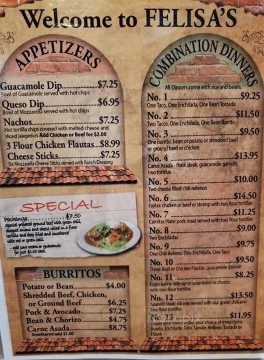 Felisa's Mexican Food & Lounge - La Junta, CO menu_pic