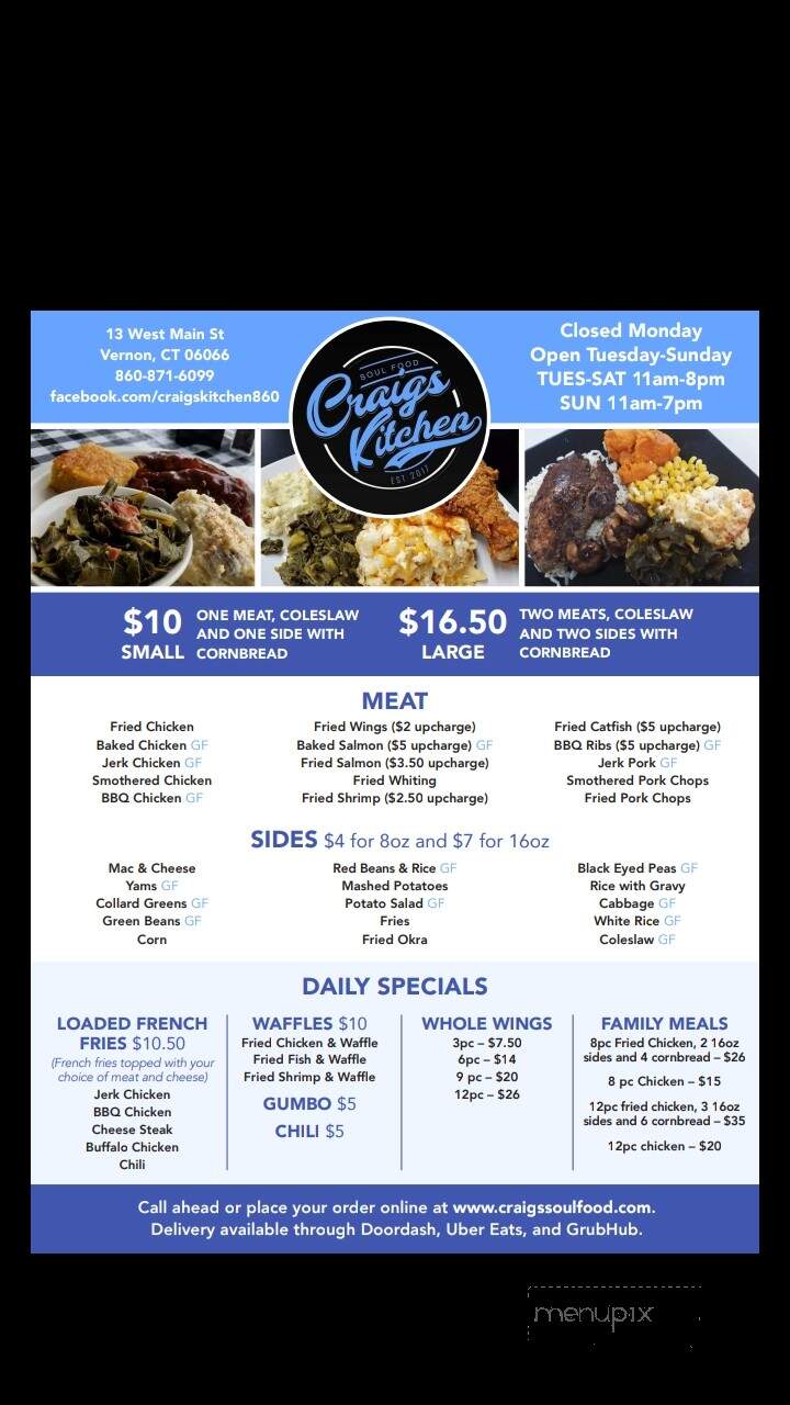 Craig's Kitchen - Vernon, CT menu_pic