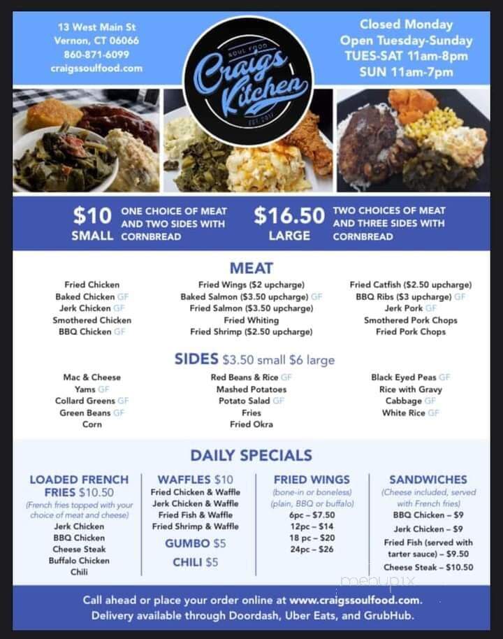 Craig's Kitchen - Vernon, CT menu_pic